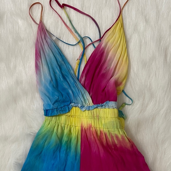 Tie-Dye Romper Colorful Jumpsuit w/ Open Back - Picture 9 of 13